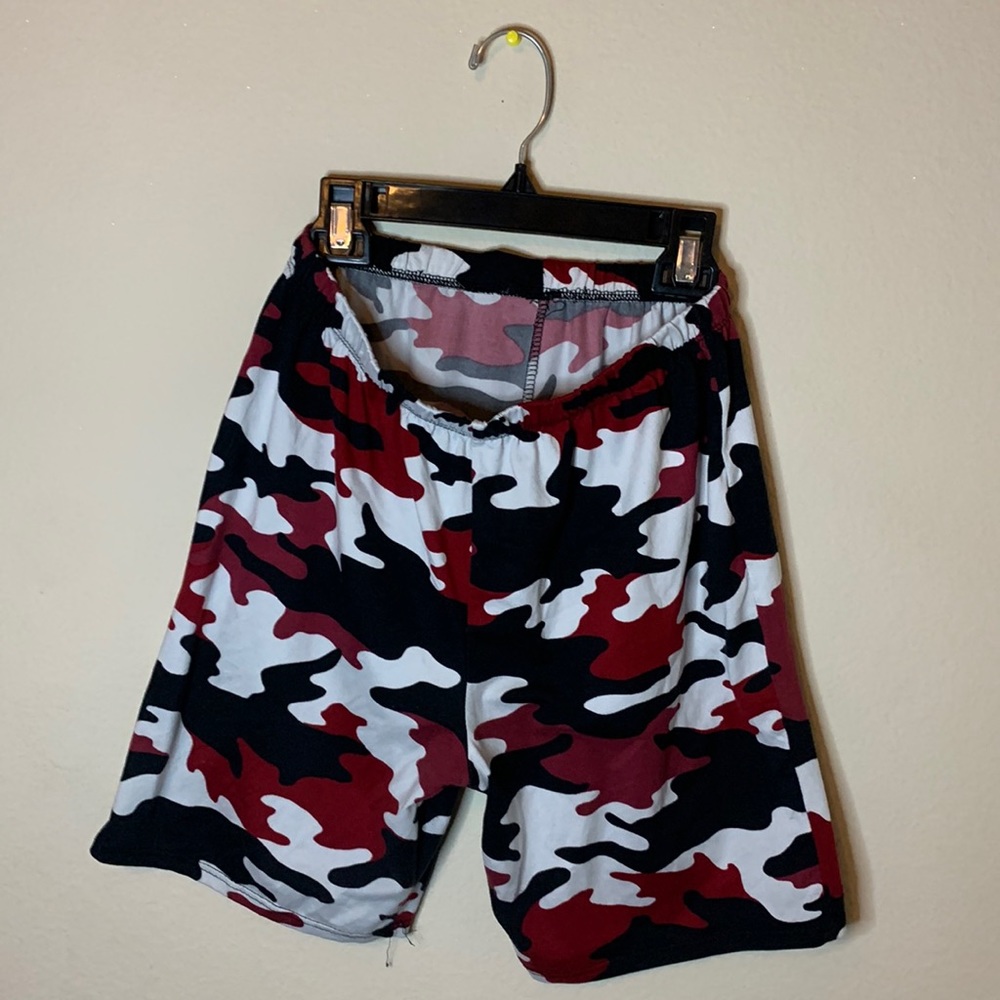 biker shorts. size Large. red, white, and black.